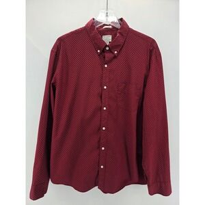 J.Crew‎ Shirt Men XL Burgundy Polka Dot Secret Wash Shirt Slim Untucked Stretch